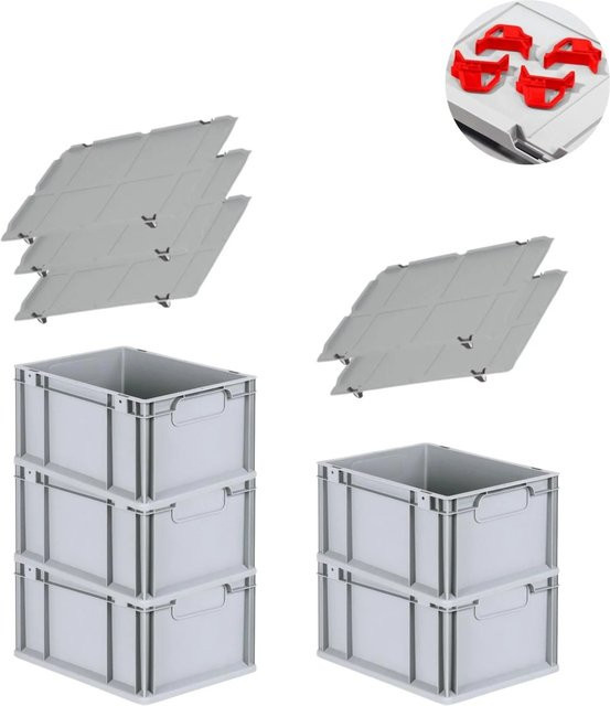PROREGAL Spar Set Eurobox Nextgen Economy mit Auflagedeckel und Schiebeschnappverschlüssen, Rot, H x B x T: 22 x 30 x 40 cm, 20 Liter - Bild 1