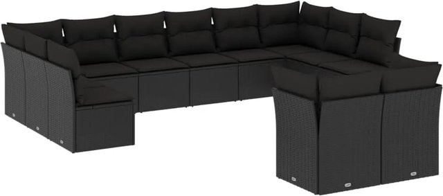 vidaXL 12-tlg. Garten-Sofagarnitur aus Poly-Rattan in Schwarz mit Kissen und Stauraum - Bild 1