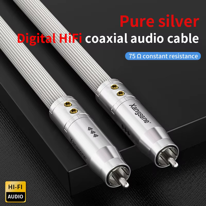Grey Knight HiFi-Kabel aus reinem Silber mit rhodiumbeschichtetem Platinstecker, koaxiales Audiokabel 75 Ohm für SPDIF Digital Decoding Verstärker, Farbe: Silber - Bild 4