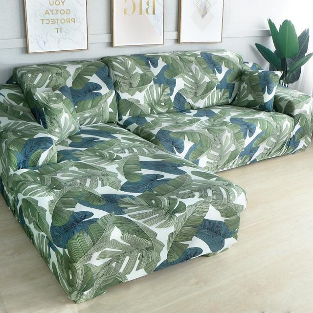 S-EMIGA Ecksofa-Bezug L-Form mit geometrischem Design, elastischer Stretch-Schonbezug aus Polyester in Grün, Breite: 210 cm - Bild 1