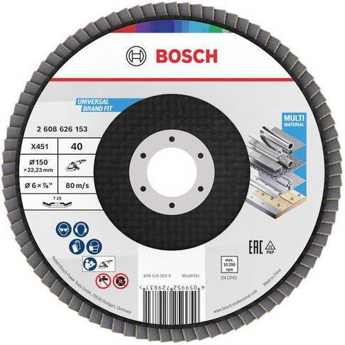 Bosch Fächerschleifscheibe für Metall, Durchmesser: 150 mm, Körnung: 40, Mehrfarbig - Bild 1