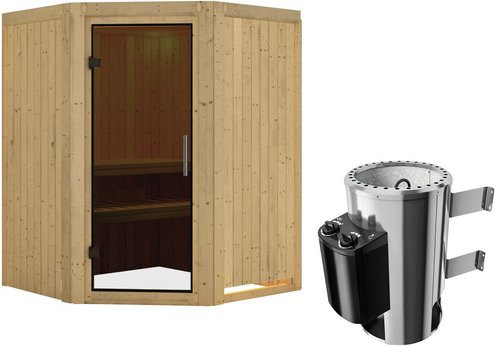 Karibu Sauna Wolmar für 3 Personen inklusive 3,6 kW Saunaofen mit integrierter Steuerung, Farbe: beige - Bild 1