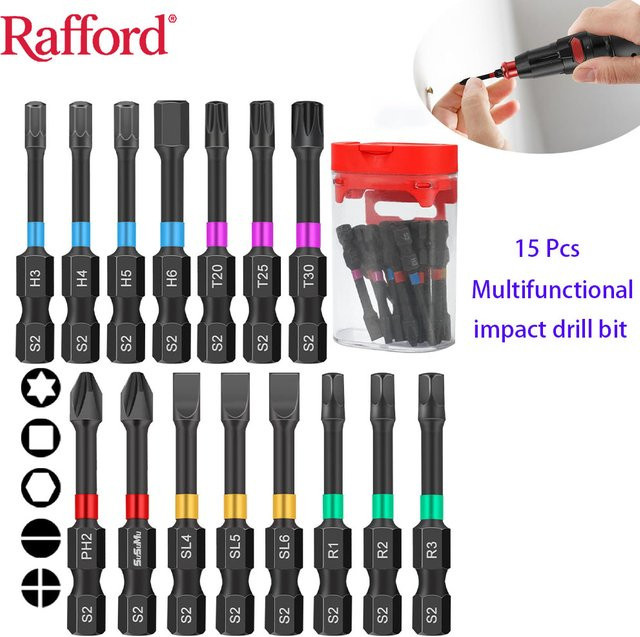Rafford 15-teiliges magnetisches Schraubendreher-Bit-Set für Schlag- und Akkubohrschrauber mit Torx, Hex und Phillips-Kopf, 5,1 cm Länge - Bild 1