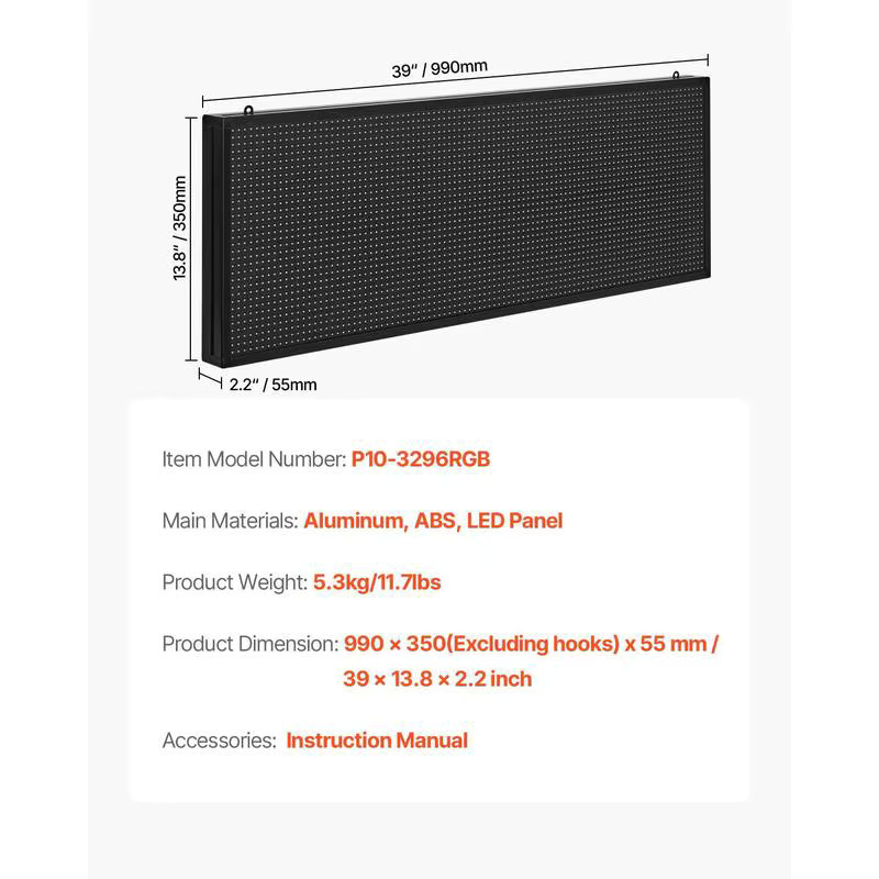 Programmierbares P10 LED-Laufschriftanzeige Display mit Bluetooth-App-Steuerung, vollfarbiges flexibles digitales Lauftext-Panel für Text, Muster und GIFs, Schwarz, B/H: 99 x 35 cm - Bild 7