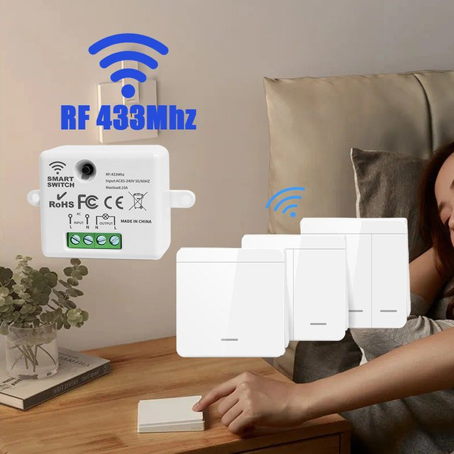 Kabelloser Smart-Switch Wandpanel-Schalter 433 MHz in Weiß für LED-Lampen, 1/2/3 Gang mit Fernbedienung, 10 A - Bild 1