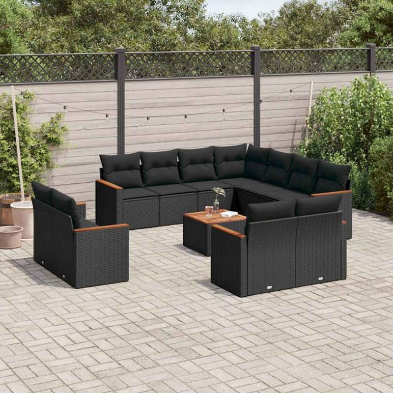 Vidaxl Gartenmöbel-Set aus Polyrattan mit Kissen, 12-teilig, Schwarz - Bild 1
