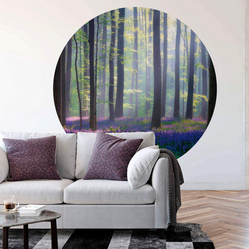 K&L Wall Art Runde Vliestapete Wald Glocken Blumen Lichtung, mehrfarbig, matt, B: 236 cm, H: 236 cm - Bild 2
