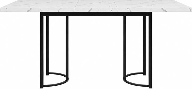 Merax Ausziehbarer Esstisch Modern mit Metallgestell und MDF-Platte, Weiß/Schwarz, B: 140-179,5 cm, T: 80 cm, H: 75,5 cm - Bild 1
