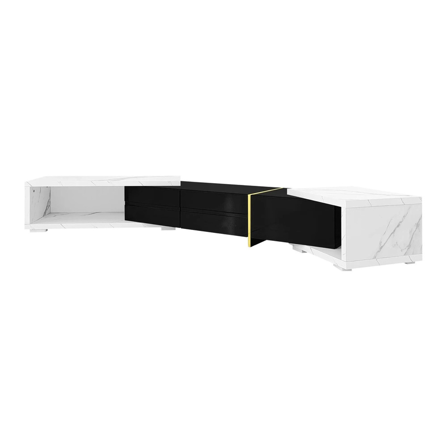 okwish TV Schrank in Marmoroptik mit drehbarem Stauraum, Farben: Weiß, Schwarz und Gold, B/T/H: 260 x 40 x 30 cm - Bild 2