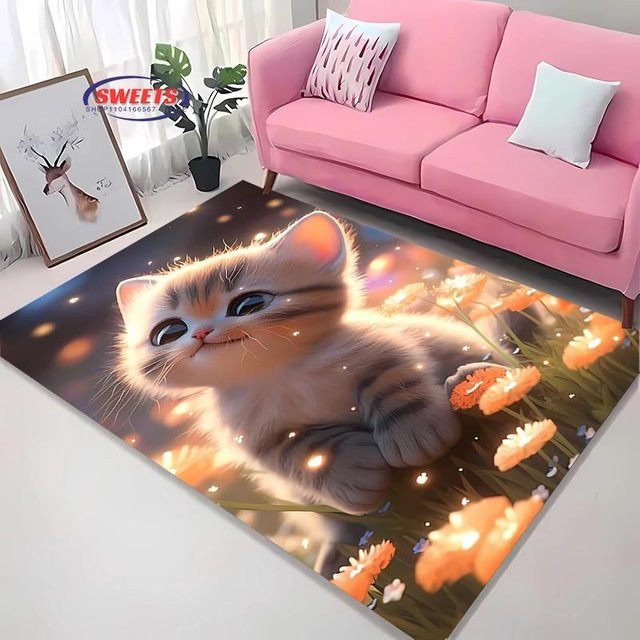 AISILK MOON 3D Katzen Teppich, waschbare und rutschfeste Matte für Wohnzimmer, Schlafzimmer oder Büro, Mehrfarbig, B: 80 cm, L: 160 cm - Bild 1