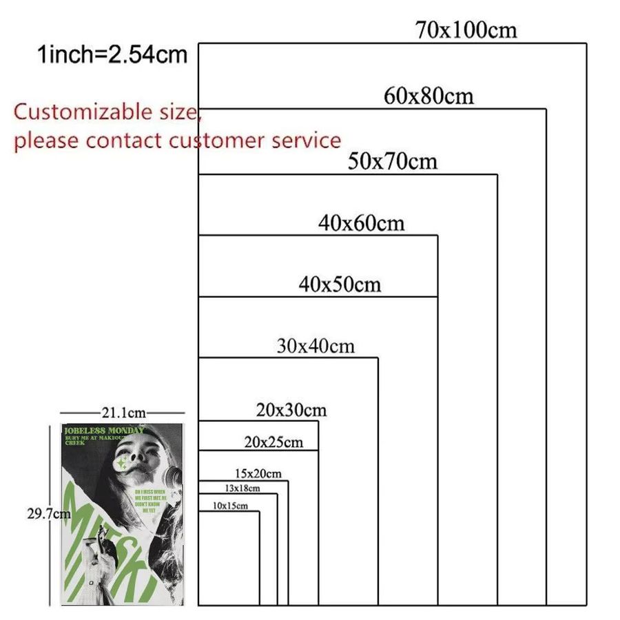 SingerM-Mitski Vintage Poster HD Anime Motiv Wasserdicht Selbstklebend Wanddekoration Schwarz B: 20,0 cm, H: 20,0 cm, T: 15,0 cm - Bild 3