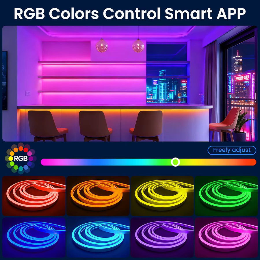 RGB Neon LED Lichtschlauch Multicolor mit App- und Fernbedienung, IP65 Wasserdicht, Musik-Sync und Timer-Funktion für Innen- und Außenbereich - Bild 2