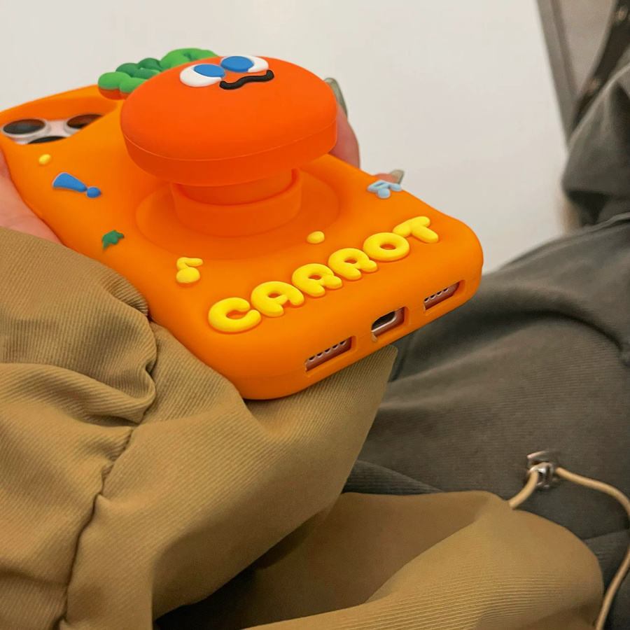 Stoßfeste iPhone Handyhülle mit 3D-Karottenkopf-Griff in Orange für iPhone 17 16 15 14 13 12 Pro Max Plus und 16e - Bild 4