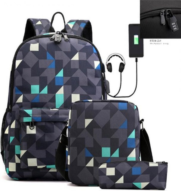 3-teiliges Schulrucksack-Set für Schüler aus Oxford-Stoff in Multicolour mit Schultasche, Schultergurt und Federmäppchen - Bild 1