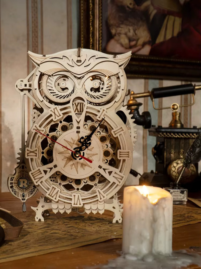 Robotime ROKR 3D Holzpuzzle Eulen-Uhr, Modellbausatz - Bild 5