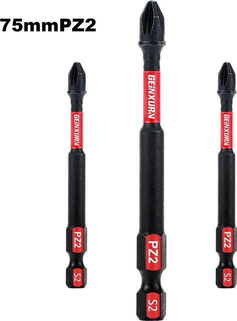 Geinxurn Pozidriv PZ2 Impact Tough Schraubendreher Bits Set aus S2-Stahl, 3 Zoll, Schwarz - Bild 1