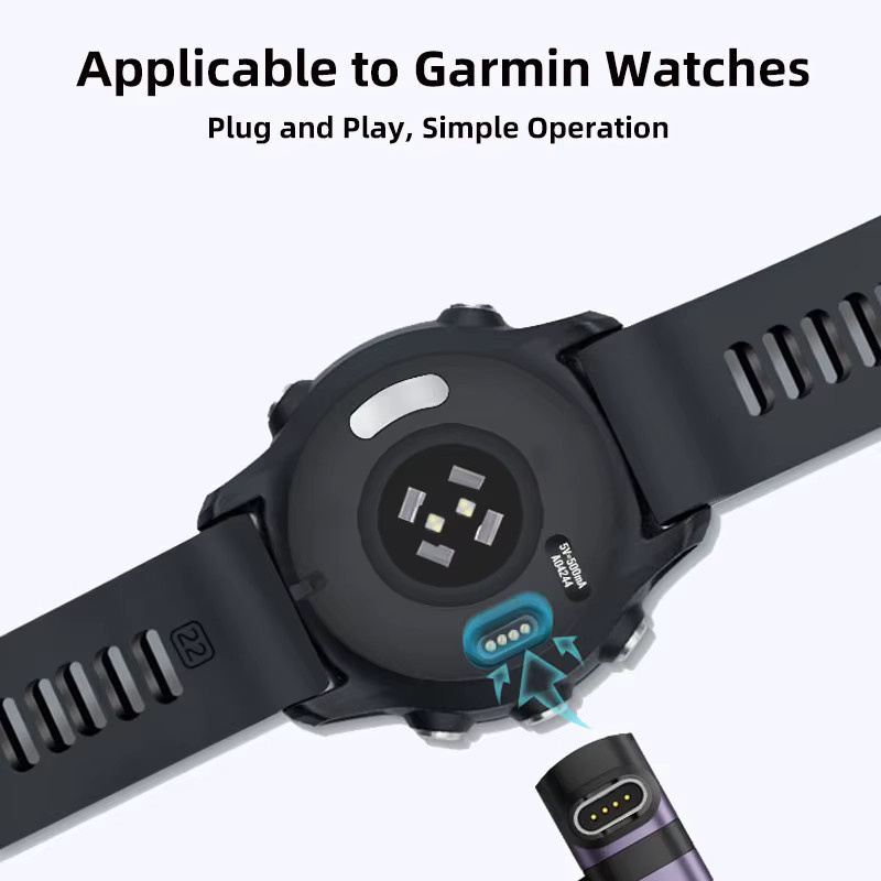 USB-C Schnellladeadapter für Garmin Smartwatches in Schwarz und Silber - Bild 2