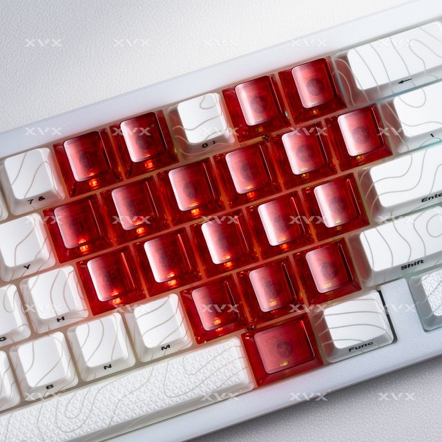 XVX Transparente Herz-Tastenkappen aus PC für mechanische Gaming-Tastaturen mit MX-Schaltern in Rot - Bild 1