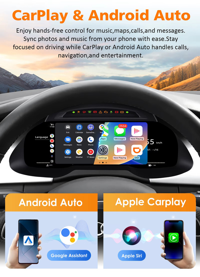 Hizpo Digitales Kombiinstrument 12,3 Zoll für Audi A4 2009 - 2012 LCD-Anzeige Armaturenbrett mit CarPlay und Android Auto in Schwarz - Bild 3