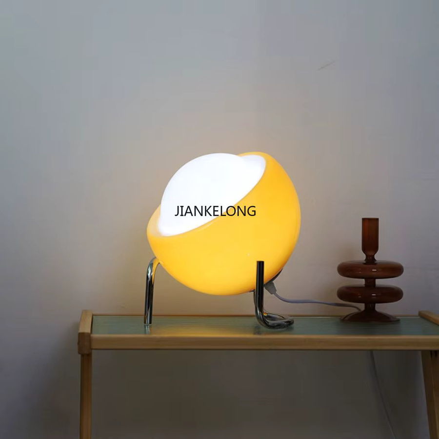 JIANKEXING Bauhaus Tischlampe aus Glas und Metall in Transparent und Gelb mit dimmbarer Helligkeit und 3 Lichtfarben für Home Office und Dekoration - Bild 2