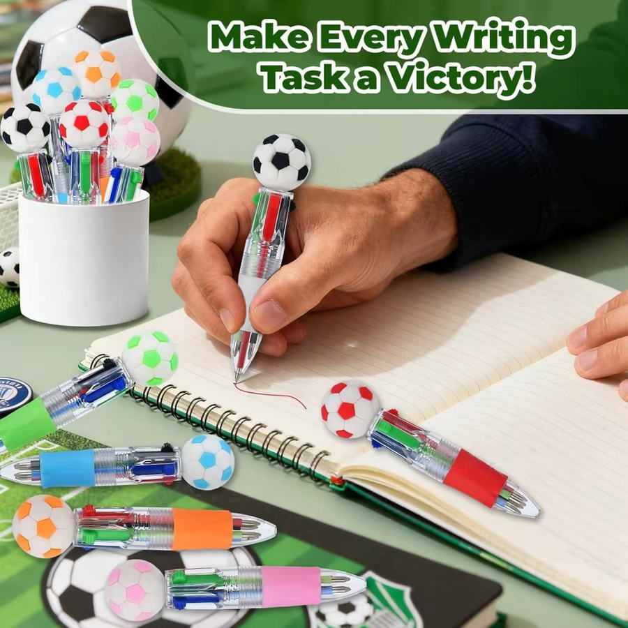 Kreative vierfarbige Kugelschreiber mit Fußball-Motiv in Multicolour für Schulanfang und Feiern - Bild 3