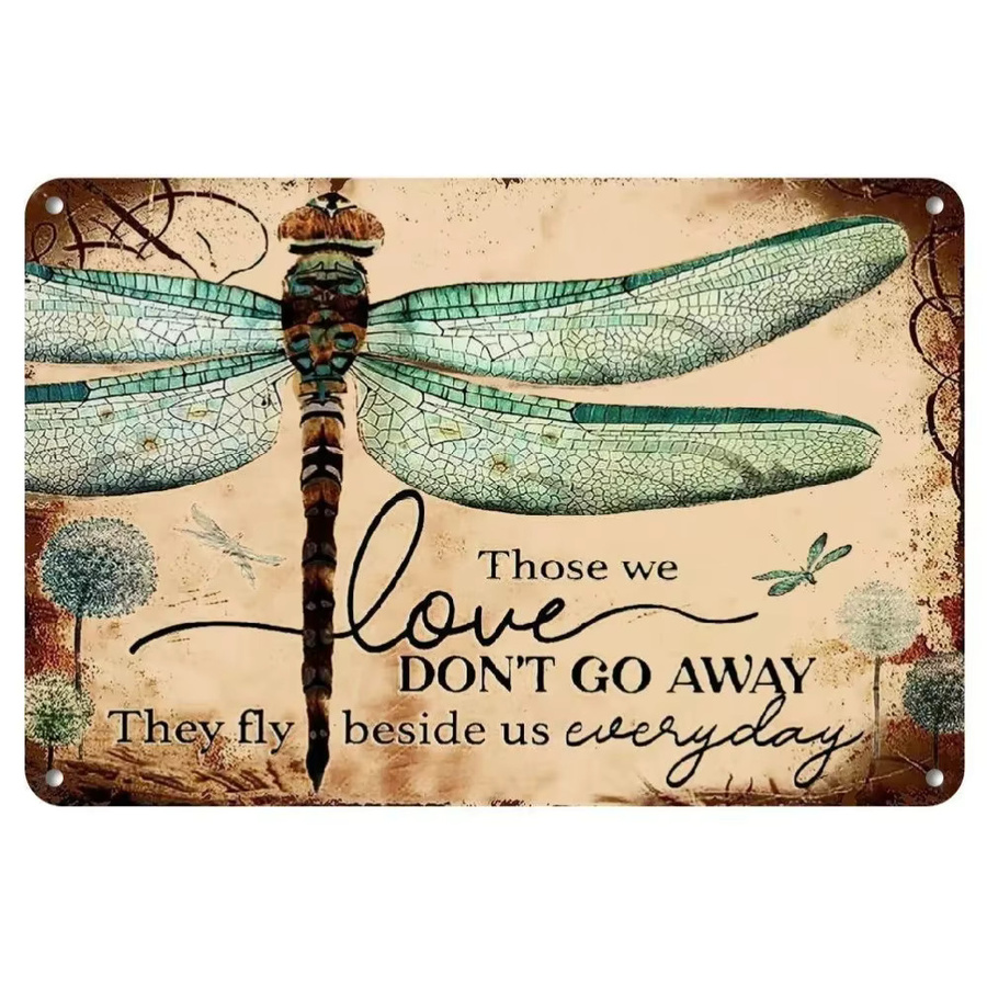 HELLOYOUNG Vintage Libelle Metallwandkunst mit Typografie, Mehrfarbig, B/H: 30 x 20 cm - Bild 2
