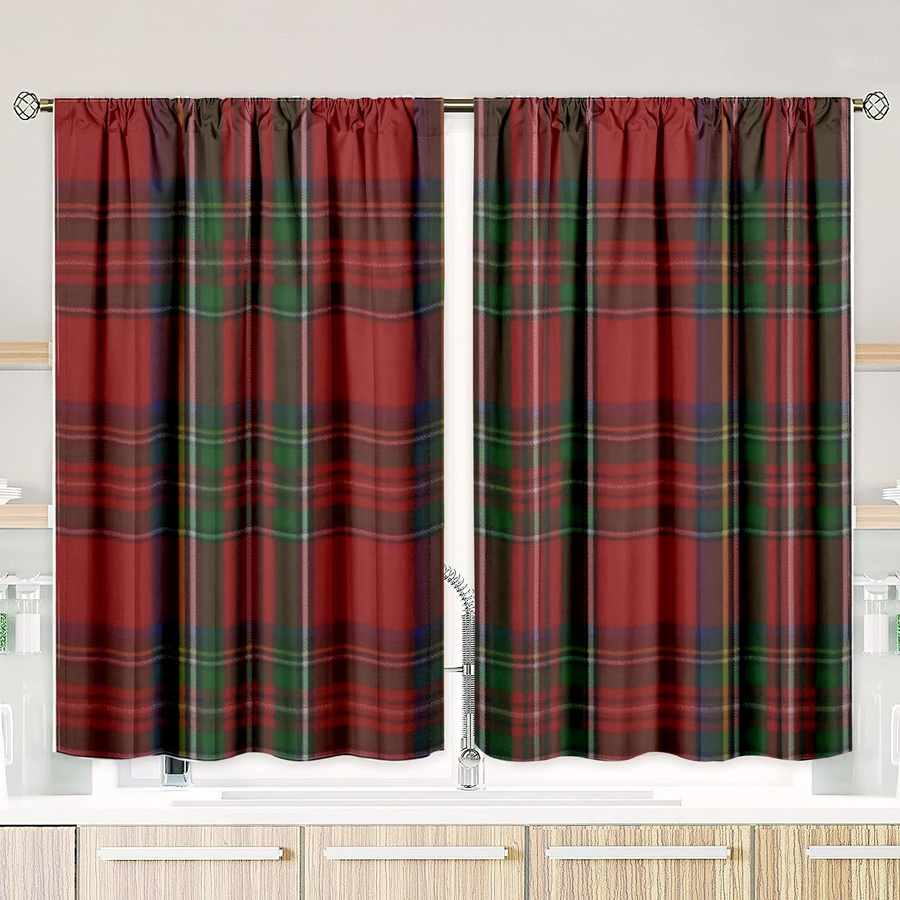 2er-Set karierte Vorhänge aus Polyester von Yiran Furniture, halbtransparent, Mehrfarbig, B: 76,2 cm, H: 165,1 cm - Bild 2