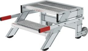 MUNK Aluminium-Arbeitspodest fahrbar mit Stahl-Gitterrost in Silber, Stufenbreite: 60 cm - Bild 1