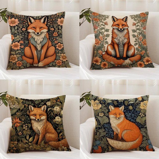William Morris Art Fox Kissenbezug Premium Comfort Reversible Design in Schwarz2 - Bild 1
