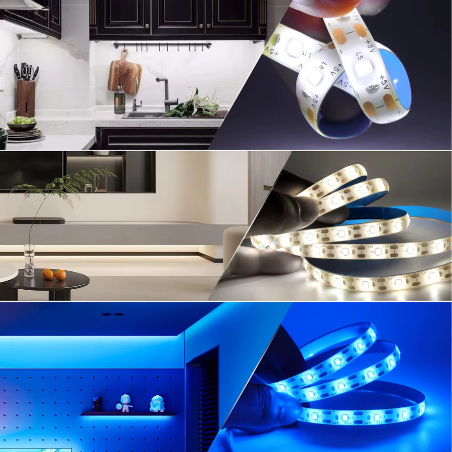 XUNATA LED-Streifenlicht SMD2835 mit 60 LEDs, 5V Batteriebetrieb, flexibles LED-Band mit Klebeband für TV-Hintergrundbeleuchtung und Schranklampe - Bild 3