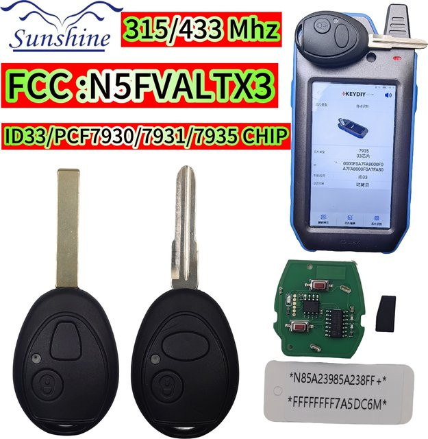Sunshine 2-Tasten-Fernbedienungsschlüssel 315/433Mhz PCF7931 in Schwarz für BMW Mini Cooper R53 R50 MG7 und Land Rover Discovery - Bild 1