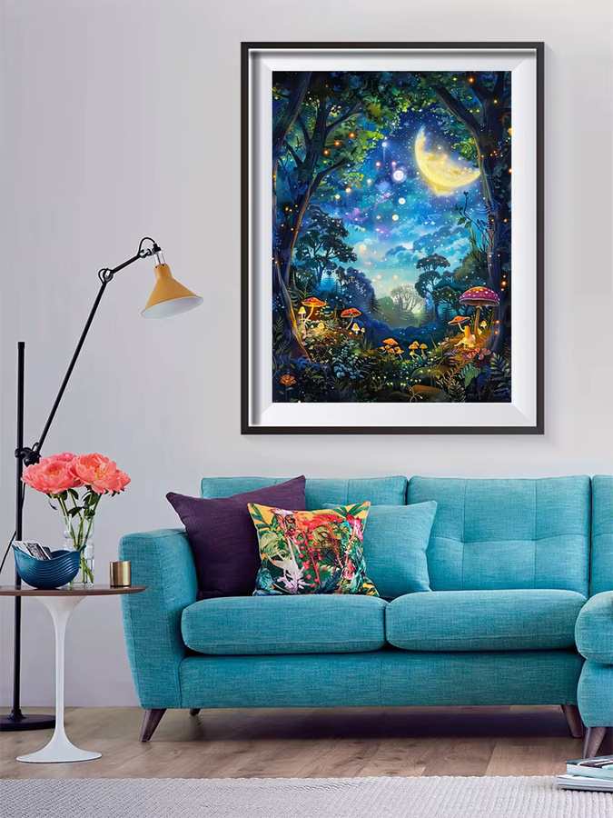 EverShine DIY Diamant Stickerei Kit Mond Baum und Pilz Landschaft als 5D Vollbohrer Mosaik Wanddeko in Multicolour, Breite: 30,0 cm, Höhe: 20,0 cm - Bild 4