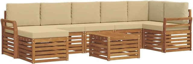 vidaXL Sofagarnitur 8-teilig L-Form aus Massivholz Akazie in Natur und Beige mit Polsterung und Kissen - Bild 1