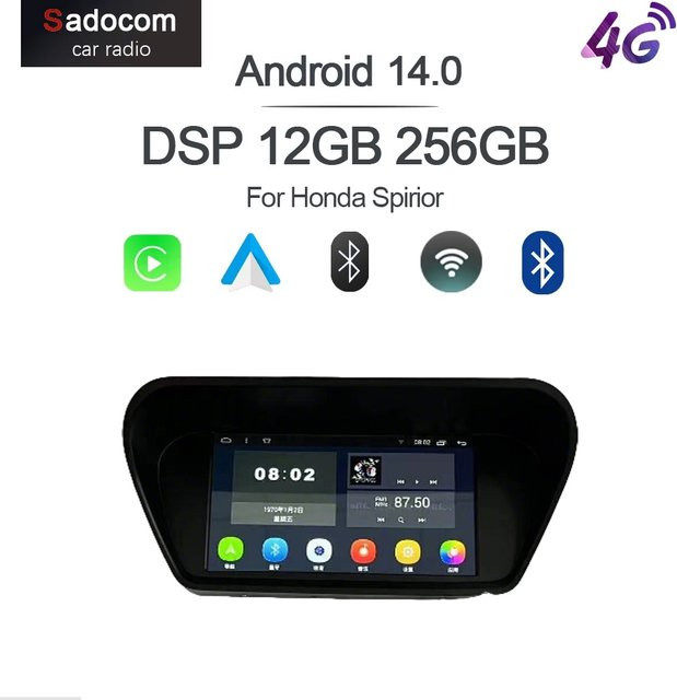 Sadocom Android 15 Multimedia Auto-Player für Honda Spirior mit 8 Zoll Display, 8-Kern Prozessor, 12GB RAM, 256GB ROM, GPS und CarPlay in Schwarz - Bild 1