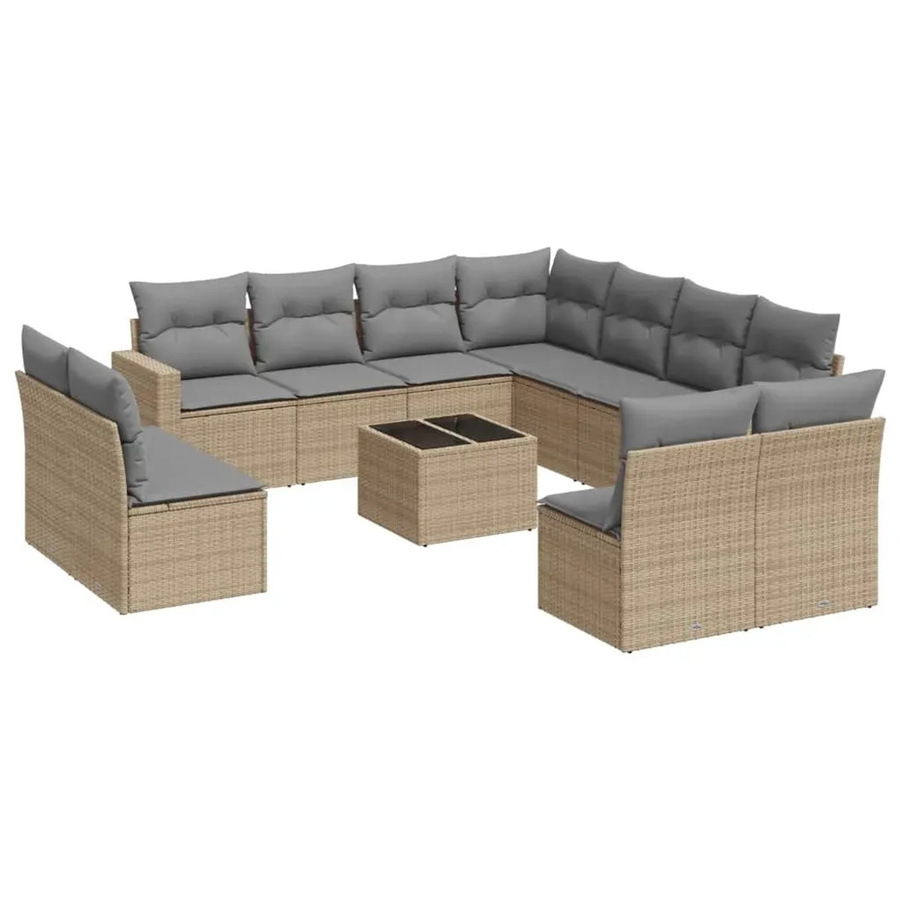 vidaXL 12-tlg. Garten-Sofagarnitur in U-Form aus PE-Rattan und pulverbeschichtetem Stahl mit Kissen in Beige-grau - Bild 2