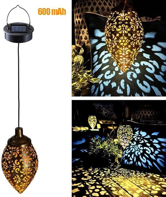 3er-Set LIUXING Solar-Projektionslicht in Tropfenform aus Metall, Gold/Messing, Warmweißes LED Außenlicht für Garten und Terrasse, Wasserdicht IP44 - Bild 1