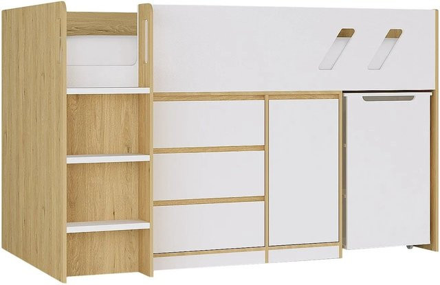 SAGITI Bettkombination in Naturfarben Hell und Weiß mit Schubladen, B/T/H: 90 x 190 cm - Bild 1