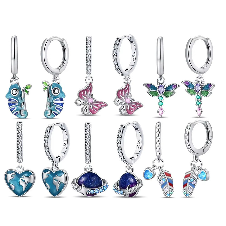 Charme Ohrringe, 925 Sterling Silber, Blume, Schmetterling, Damen - Bild 1