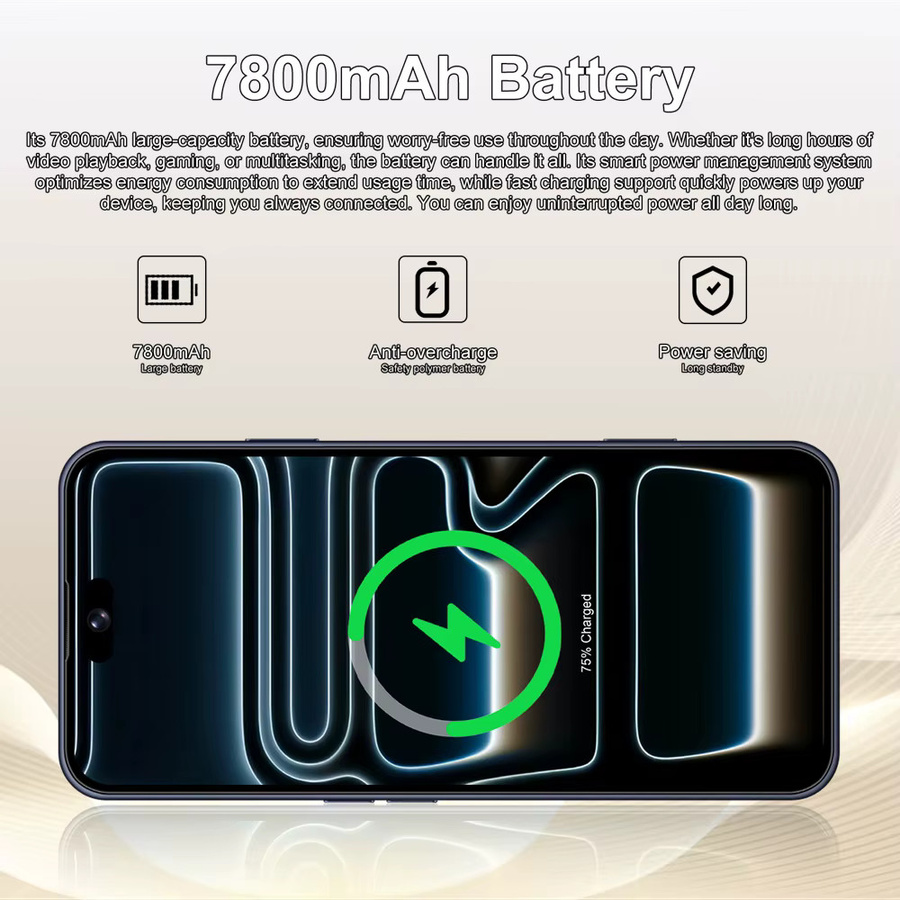 CHOTOG iFone 18 Pro Maxi Smartphone mit 7,3 Zoll Display, 5G, 22GB RAM, 2TB Speicher, Android 15, Gesichtserkennung und 7800mAh Akku in Schwarz - Bild 6