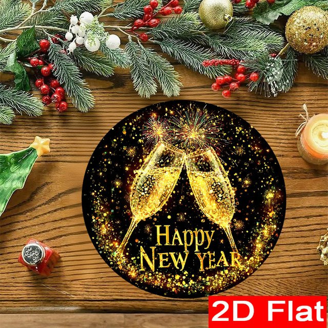 VIKAMA Runde Tischsets mit Neujahrsthema in Schwarz für Party und Restaurantdeko - Bild 1