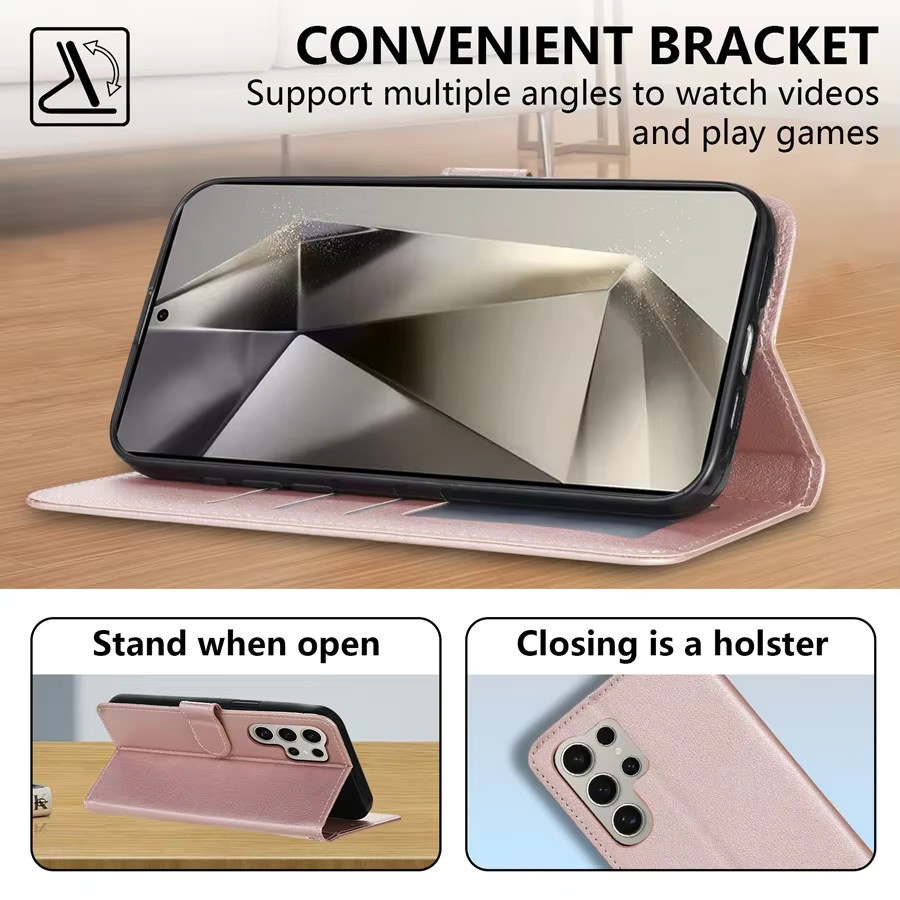 Magnetische Flip-Ledertasche mit Kartensteckplatz für Samsung Galaxy S25 FE S24 Ultra S23 S22 S21 S20 FE S10 Plus S9 in Schwarz und Pink - Bild 3