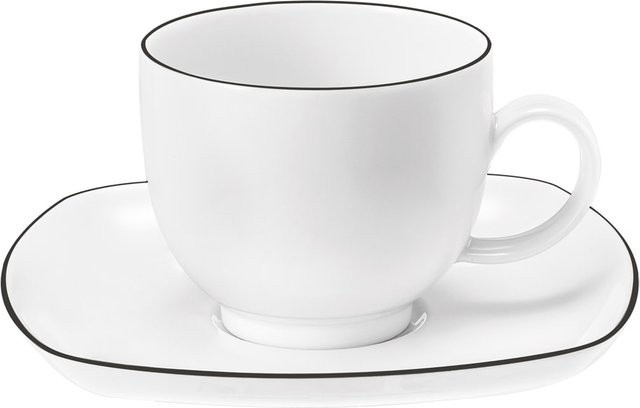 Seltmann Weiden Kaffeetasse mit Untertasse Lido Black Line aus Porzellan, Schwarz/Weiß, 220 ml - Bild 1