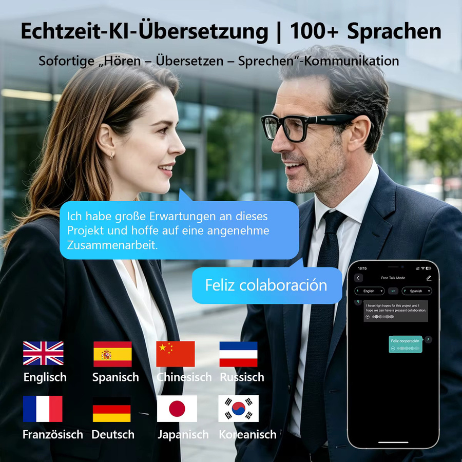 Hganus KI Smart Glasses mit Kamera und 3600 mAh Akku, Intelligente Übersetzung, Foto- und Videoaufnahme, Sonnenbrille in Schwarz, Kompatibel mit ChatGPT, App, WiFi 4 und Bluetooth 5.3 - Bild 2