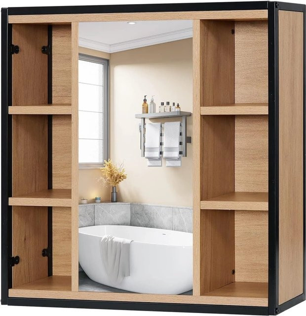 Eugad Badezimmerspiegelschrank im Industrial Design aus Metall und Holzwerkstoff, B/H/T: 60 x 58 x 16 cm - Bild 1