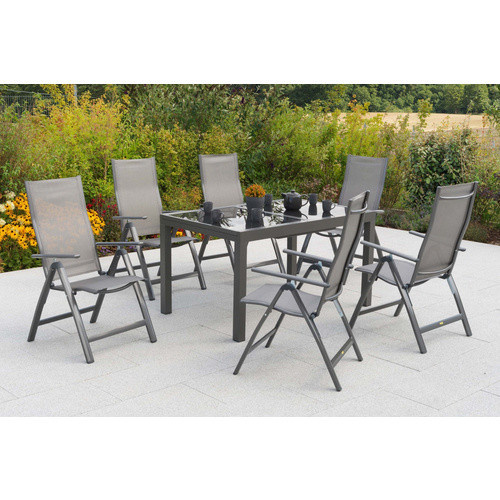 MERXX Gartenmöbel-Diningset Carrara, 7-teiliges Set aus Aluminium und Glas in Braun, 6 Sitzplätze, ausziehbar, Tisch Maße: B: 150 cm, T: 90 cm, H: 76 cm, Stühle Maße: B: 50 cm, T: 60 cm, H: 100 cm - Bild 3