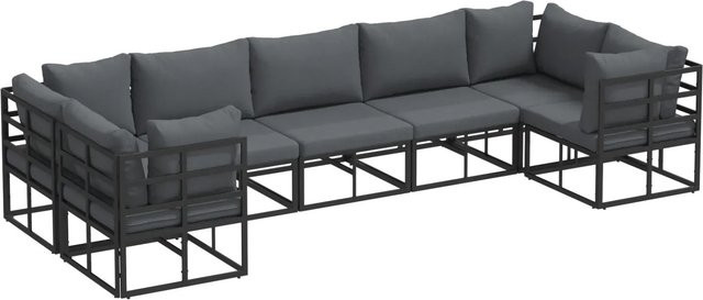 7-tlg. vidaXL Garten-Sofa-Set aus Aluminium in Schwarz und Grau mit Polstern und Kissen für Garten, Balkon oder Terrasse - Bild 1