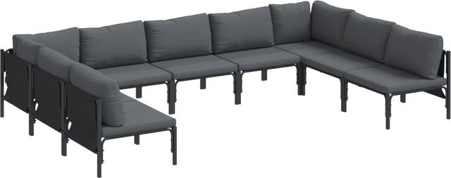 vidaXL Garten-Sofa-Set 9-teilig in Anthrazit mit UV-beständigen und abnehmbaren Polstern aus pulverbeschichtetem Stahl - Bild 1