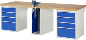 Rau Werkbank 7510A0 mit 8 Schubladen, Schraubstock und höhenverstellbarer Arbeitsfläche, B/T/H: 250 x 90 x 84 cm - Bild 1
