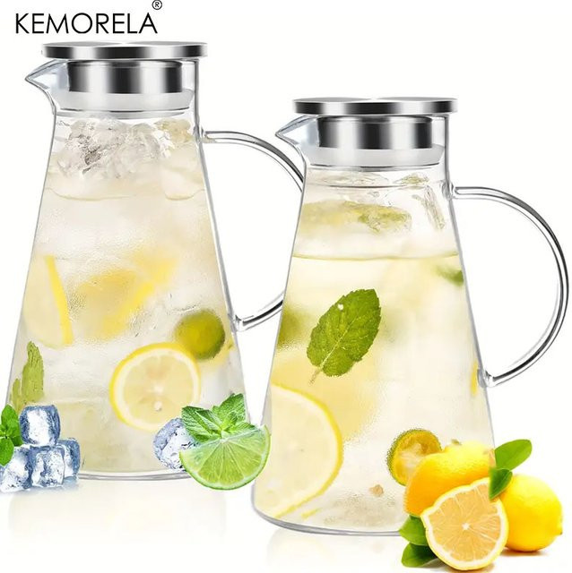 KEMORELA Wasserkrug aus Glas in Transparent, hitzebeständiger Glaskrug mit Griff für Küche und Büro - Bild 1