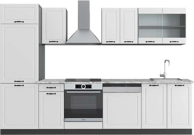 Vicco R-Line Küchenzeile Landhaus Weiß Strukturiert und Anthrazit mit Marmor-Optik, Breite: 300 cm, Höhe: 207 cm, Tiefe: 60 cm - Bild 1